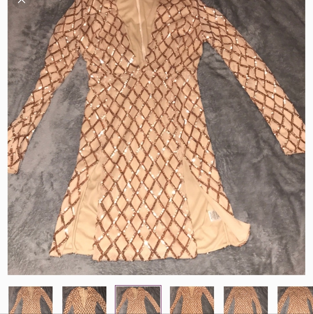Gorgeous gold nude sequined mini dress nwot !! Never worn by me. - Picture 2 of 4